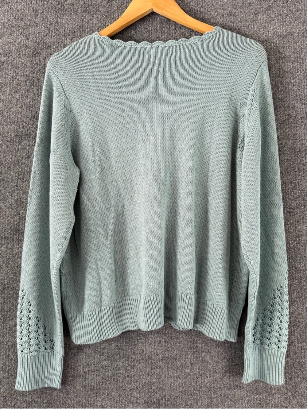 Sundance Womens Dover Pointelle Knit Cardigan Button Sweater Size XL Blue Green - Picture 3 of 9